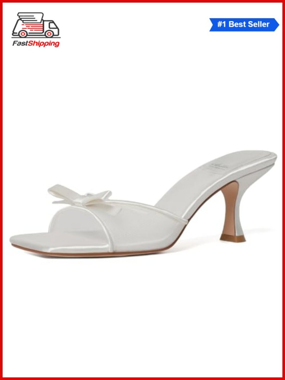 ✨ Kitten Heel Mules with Bow Square Toe Slip On Heeled Sandals